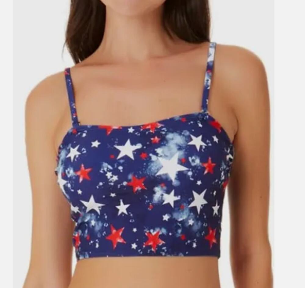 California Waves Blue Star Splatter Print Swim Top, NWT, X-Small